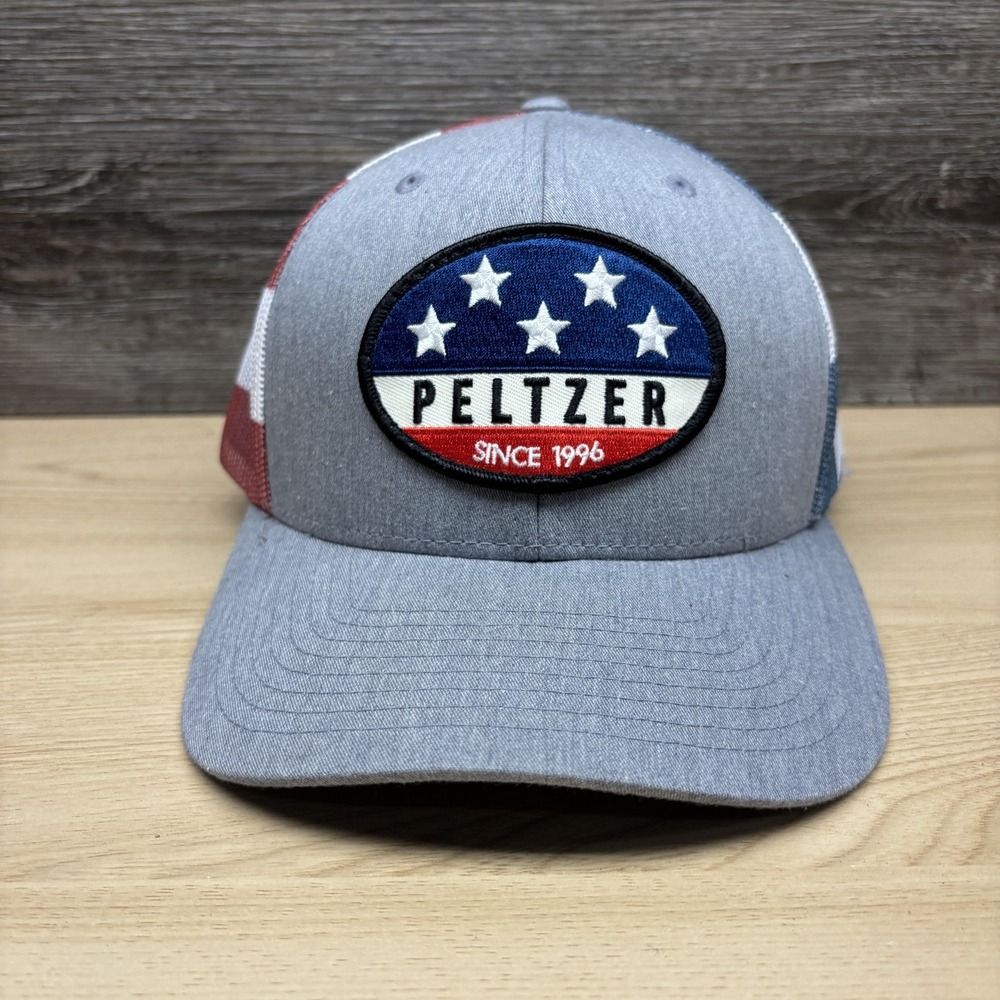 Peltzer Hat Cap Snap Back Gray Red White Blue American Flag Trucker Mesh Mens
